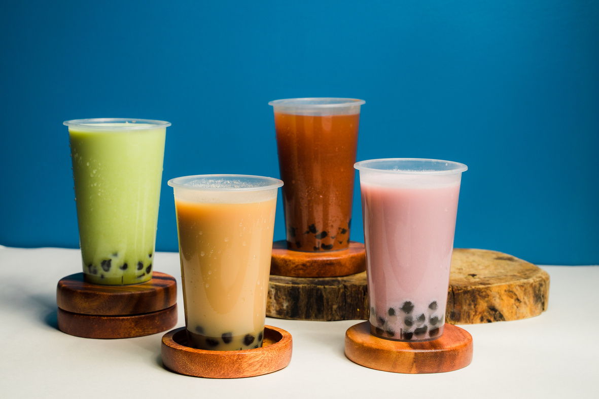 Assorted Flavors of Milk Tea with Pearls on Table